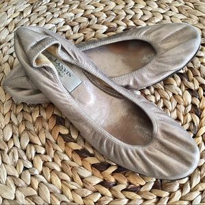 Lanvin Taupe Gold Metallic Textured Leather Flats